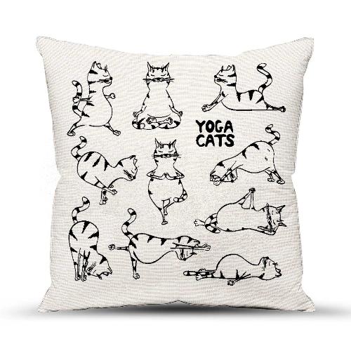 Подушка декоративная с фотопечатью 40х40 см, ткань смесовая, "Yoga cats"
