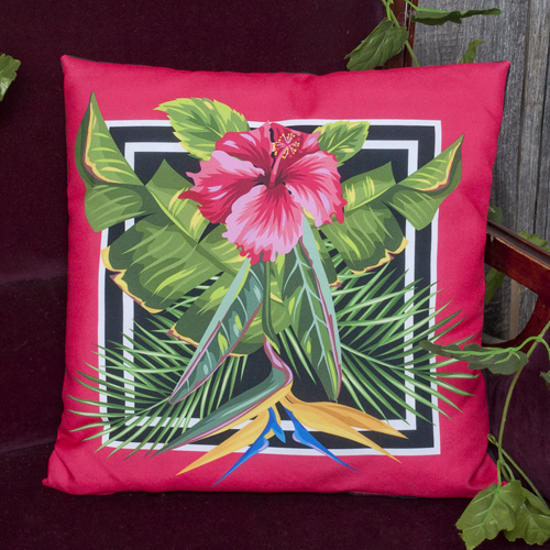 Подушка декоративная с фотопечатью 40х40 см, габардин, "Тропическая розовая"